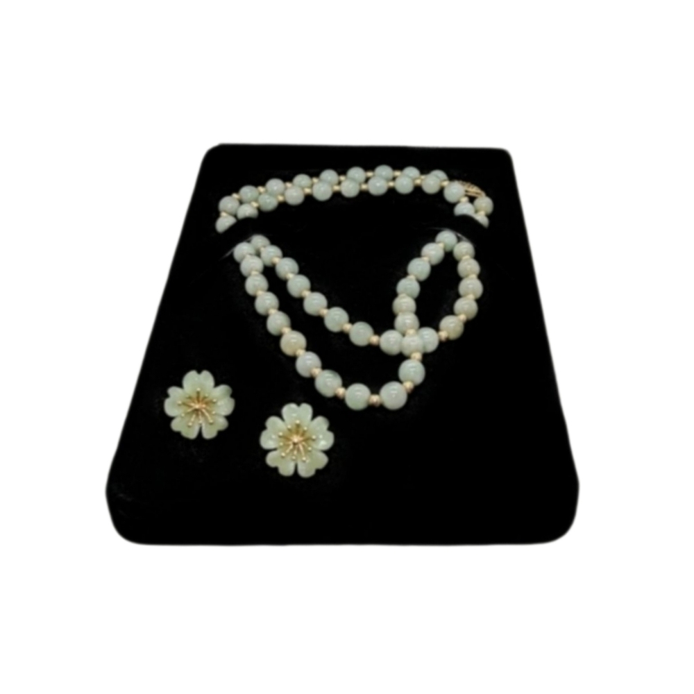 Genuine Jade Necklace & Earrings Set | 14K Gold Beads, Clasp & Posts